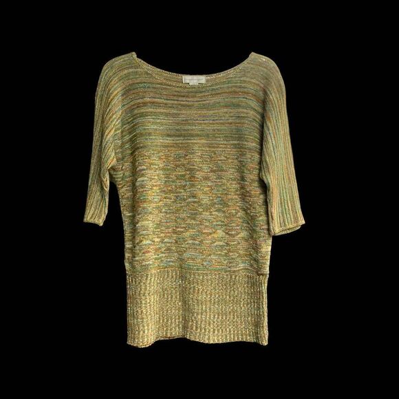 CHRISTOPHER & BANKS Gold Sweater With Green Metallic Threads Size Petite Small - Picture 1 of 9